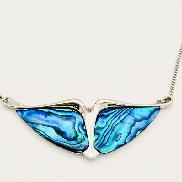 Ariki Rhodium Plated Paua Shell Wing Necklace - Picture 2 of 12